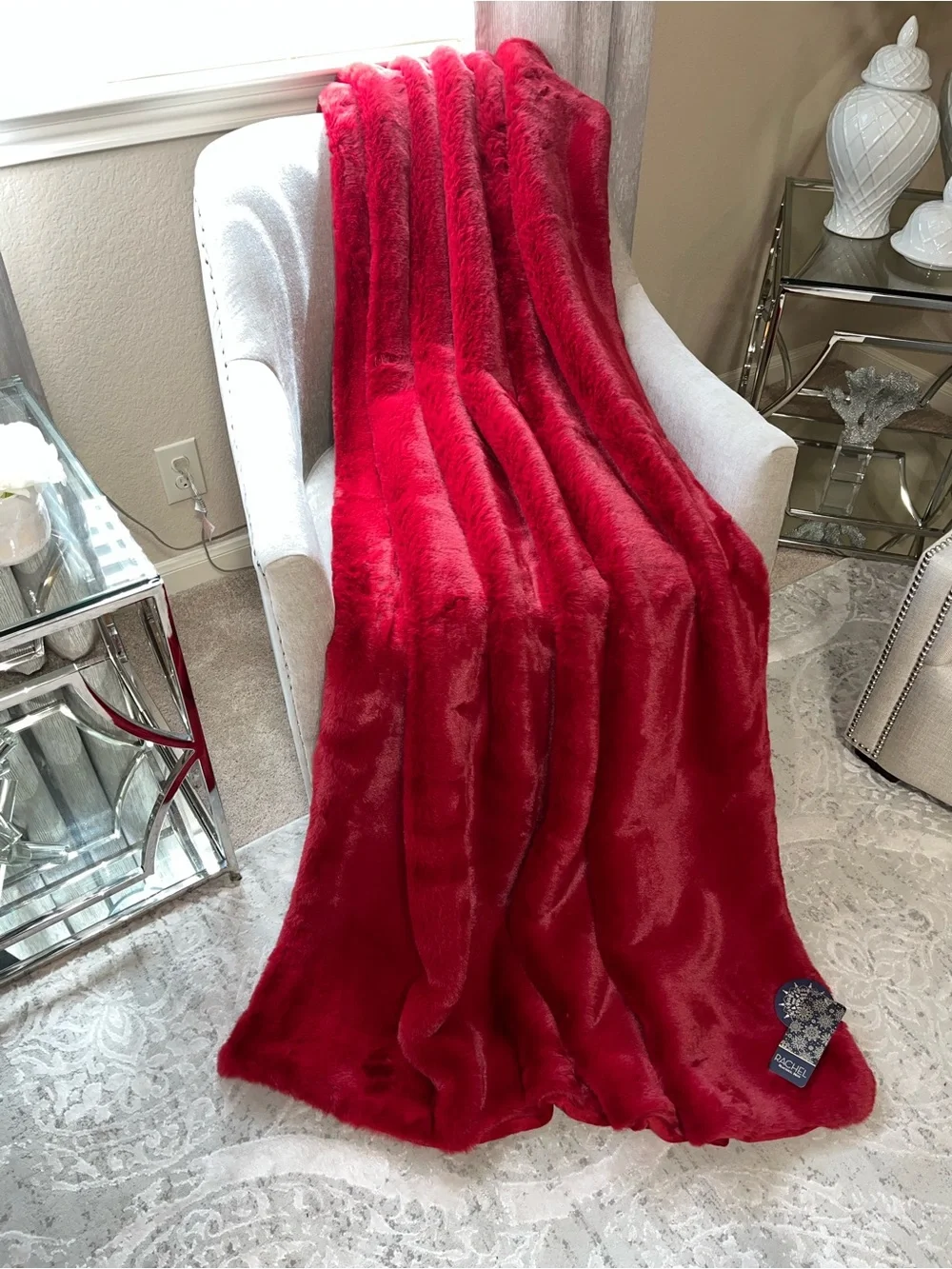 1-RACHEL ROY NWT NIGHT RUBY RED RABBIT FAUX FUR LUXURY THROW BLANKET